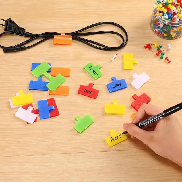 Alt view image 2 of 7 - Trilancer Cable Cord Labels Large Size, for Organizing Wires and Identification, Multicolored Handwriting Cable Tags, Reusable with Multiple Uses - 24 PCS