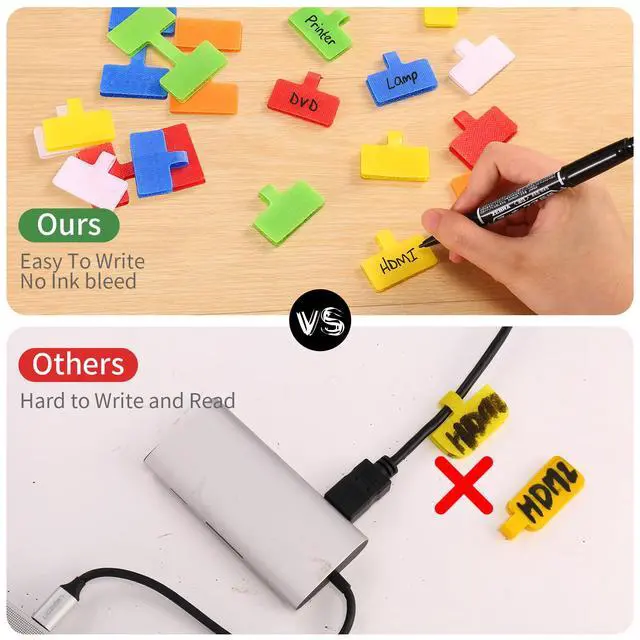 Alt view image 5 of 7 - Trilancer Cable Cord Labels Large Size, for Organizing Wires and Identification, Multicolored Handwriting Cable Tags, Reusable with Multiple Uses - 24 PCS