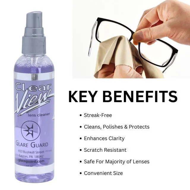 Alt view image 3 of 7 - Clear View Lens Cleaner with Microfiber Cloth, Anti-Streak Glasses Cleaner Spray, Pro-Grade Eyeglass & Sunglass Cleaner, Alcohol-Free Screen & Camera Lens Solution, Smudge-Free, 4oz