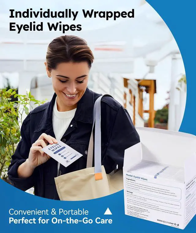 Alt view image 6 of 6 - Eyelid Cleansing Wipes for Dry Eye & Blepharitis, Tea Tree Oil Hypoallergenic Eye Wipes for Sensitive Itchy Eyes, Individually Wrapped Eyelid WipesTravel Essentials (30 Count)