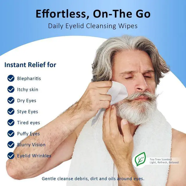 Alt view image 2 of 7 - 14PCS Tea Tree Oil Eyelid Wipes for Itchy & Dry Eyes, Pre-Moistened Wipes for Styes & Blepharitis, Daily Eye Cleansing Wipes, Hypoallergenic & Soothing For Sensitive Eyes, Stay Hydrated Lid Wipes