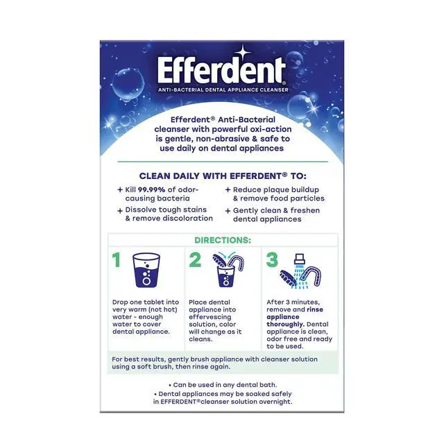 Alt view image 6 of 6 - Efferdent Denture Cleaner Tablets Dental Appliances, Aligners, Mouth Guard, and Retainer Cleaner Tablets, Minty Fresh & Clean, 126 Count