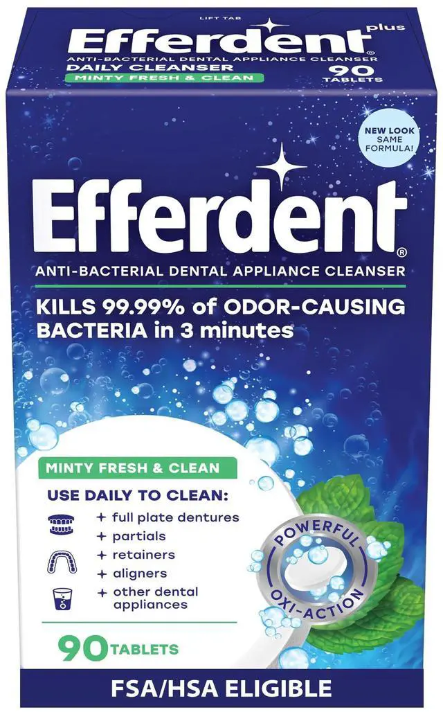 Main image of Denture Cleaner Tablets Dental Appliances, Aligners, Mouth Guard, and Retainer Cleaner Tablets, Minty Fresh & Clean, 90 Count