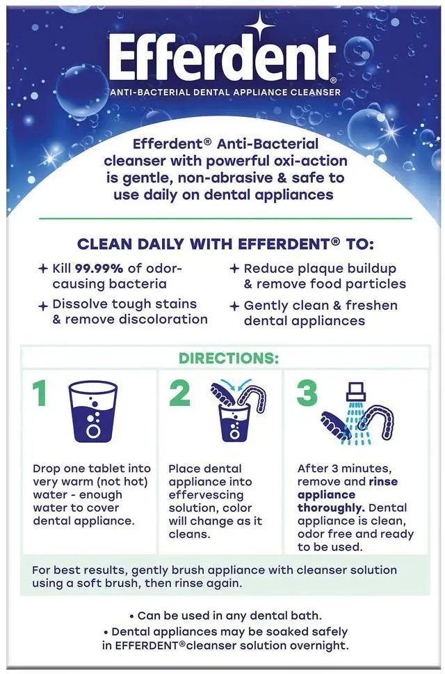 Alt view image 6 of 6 - Denture Cleaner Tablets Dental Appliances, Aligners, Mouth Guard, and Retainer Cleaner Tablets, Minty Fresh & Clean, 90 Count