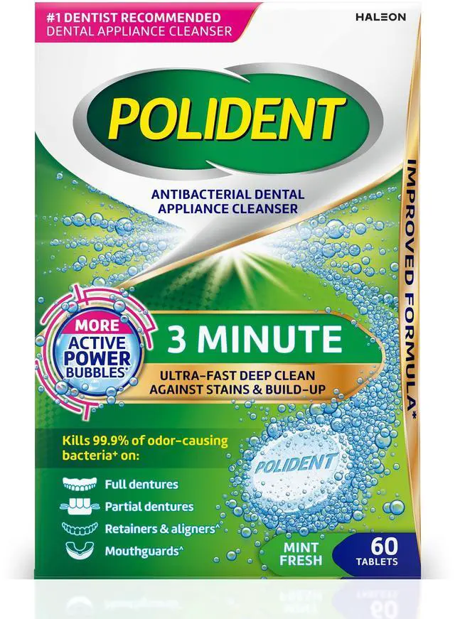 Main image of 3 Minute Antibacterial Dental Appliance Cleanser Tablets, Retainer Cleaner Tablets, 60 Count