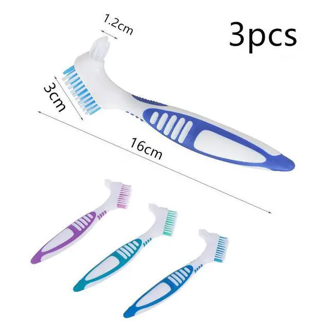 Alt view image 2 of 6 - 3 Pcs Denture Cleaning Brush Portable Cleaning Brush False Teeth Brushes for Denture Care Denture Cleaner with Multi-Layered Soft Bristles and Dual Angled