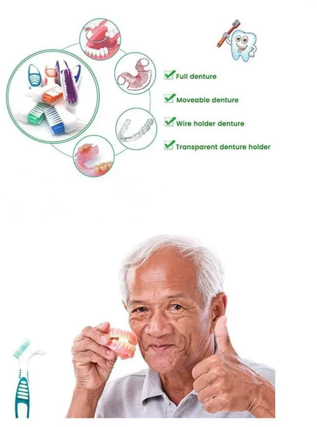 Alt view image 5 of 6 - 3 Pcs Denture Cleaning Brush Portable Cleaning Brush False Teeth Brushes for Denture Care Denture Cleaner with Multi-Layered Soft Bristles and Dual Angled