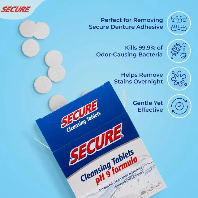 Alt view image 3 of 7 - Daily Cleansing Tablets - pH 9 Formula Thoroughly Cleans Dentures - Fights Odors, Stains & Germs - For Dentures, Nightguards, Retainers & Partials - 32 Tablets (1 Pack)