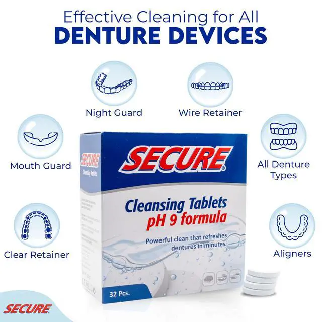 Alt view image 5 of 7 - Daily Cleansing Tablets - pH 9 Formula Thoroughly Cleans Dentures - Fights Odors, Stains & Germs - For Dentures, Nightguards, Retainers & Partials - 32 Tablets (1 Pack)