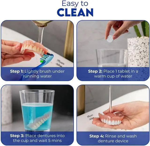 Alt view image 7 of 7 - Daily Cleansing Tablets - pH 9 Formula Thoroughly Cleans Dentures - Fights Odors, Stains & Germs - For Dentures, Nightguards, Retainers & Partials - 32 Tablets (1 Pack)