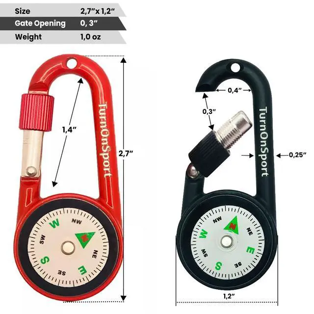Alt view image 3 of 7 - 2 Pack Carabiner Clip On Compass Hiking - Compact Compass Keychain Backpacks | Small Pocket Magnetic Compass Keychain for Kids - Twist Lock | Keyring Keychains Outdoor Survival Camping