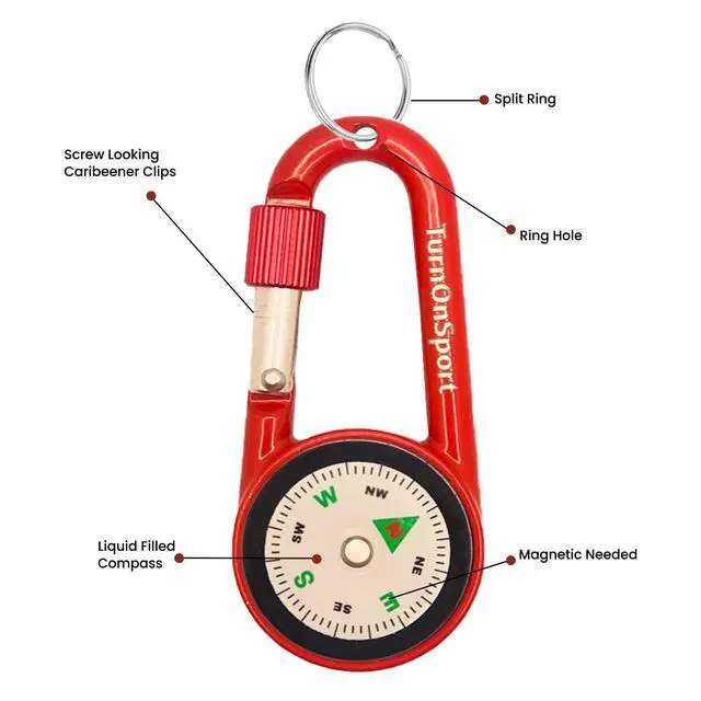 Alt view image 2 of 7 - 2 Pack Carabiner Clip On Compass Hiking - Compact Compass Keychain Backpacks | Small Pocket Magnetic Compass Keychain for Kids - Twist Lock | Keyring Keychains Outdoor Survival Camping