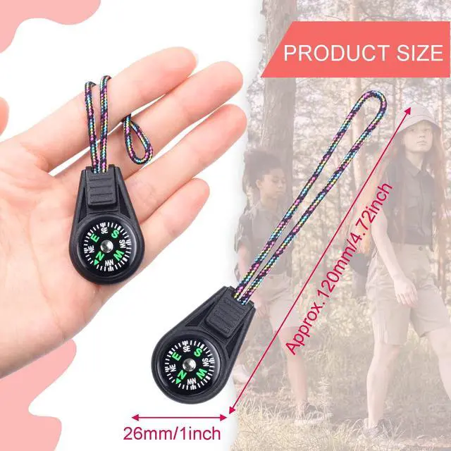 Alt view image 4 of 6 - Mini Compass for Kids Compasses KeychainButton Compass Bulk KitParacord Hiking Survival Small CompassesKids Scout Compass 10pcs
