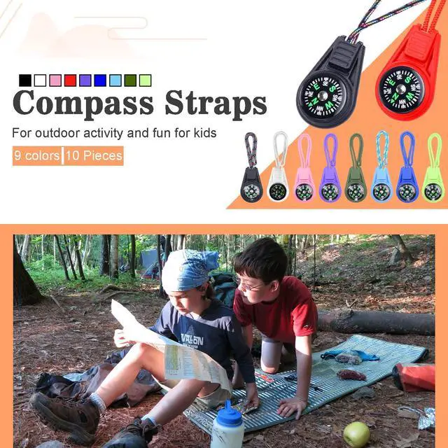 Alt view image 2 of 6 - Mini Compass for Kids Compasses KeychainButton Compass Bulk KitParacord Hiking Survival Small CompassesKids Scout Compass 10pcs