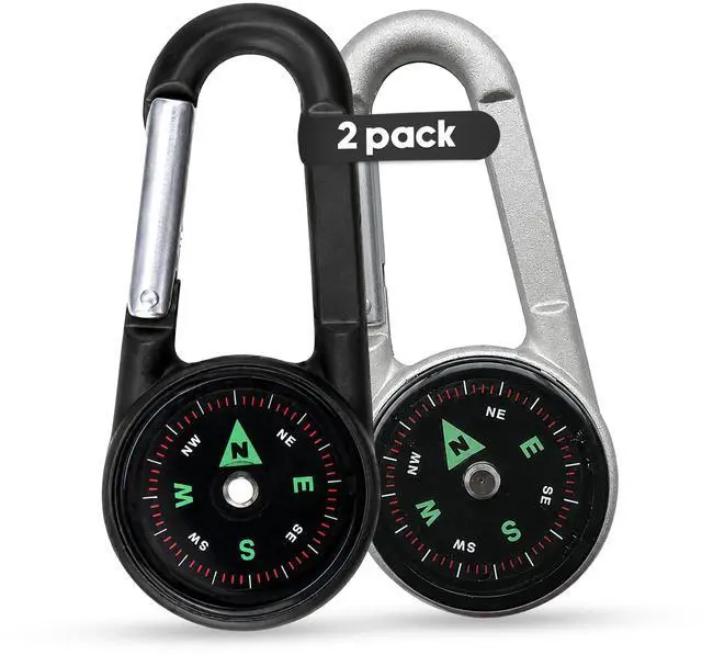 Main image of Carabiner Clip On Compass Hiking - Compact Compass Keychain Backpacks | Small Pocket Magnetic Compass Keychain for Kids - Hiking Compass Thermometer | Keyring Keychains Outdoor Survival Camping 2 Pcs