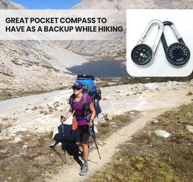 Alt view image 4 of 7 - Carabiner Clip On Compass Hiking - Compact Compass Keychain Backpacks | Small Pocket Magnetic Compass Keychain for Kids - Hiking Compass Thermometer | Keyring Keychains Outdoor Survival Camping 2 Pcs