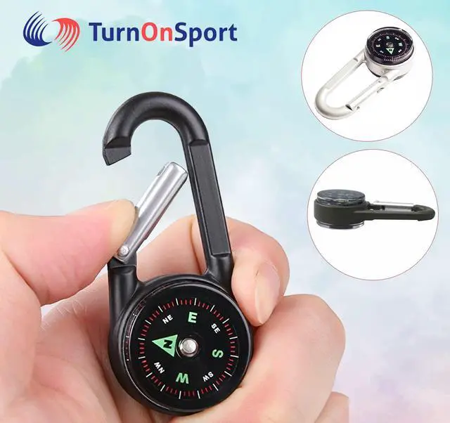 Alt view image 2 of 7 - Carabiner Clip On Compass Hiking - Compact Compass Keychain Backpacks | Small Pocket Magnetic Compass Keychain for Kids - Hiking Compass Thermometer | Keyring Keychains Outdoor Survival Camping 2 Pcs