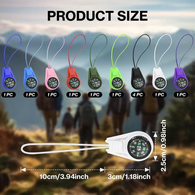 Alt view image 2 of 7 - 12 Pcs Mini Compass for Kids Hiking,Compass Keychain, Multi-Color Outdoor Camping Hiking Pocket for Lanyard Boy Scout Party Favor Toy Set,Survival Kits Watchband Bracelet Necklace Keychain
