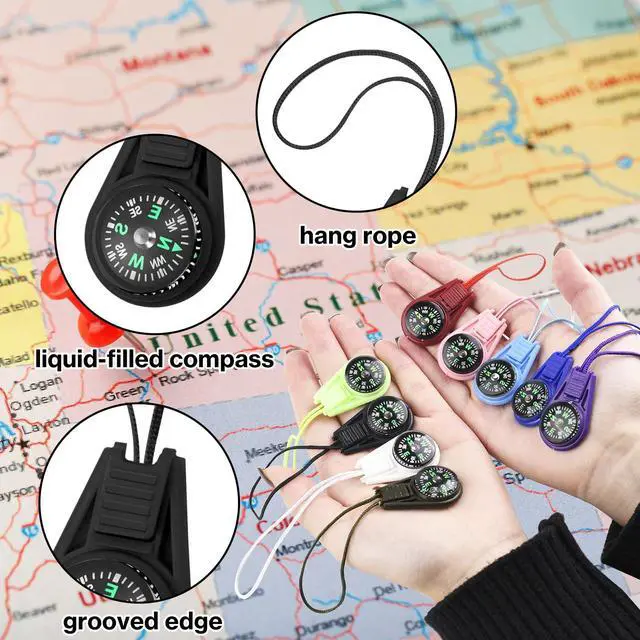 Alt view image 3 of 7 - 12 Pcs Mini Compass for Kids Hiking,Compass Keychain, Multi-Color Outdoor Camping Hiking Pocket for Lanyard Boy Scout Party Favor Toy Set,Survival Kits Watchband Bracelet Necklace Keychain