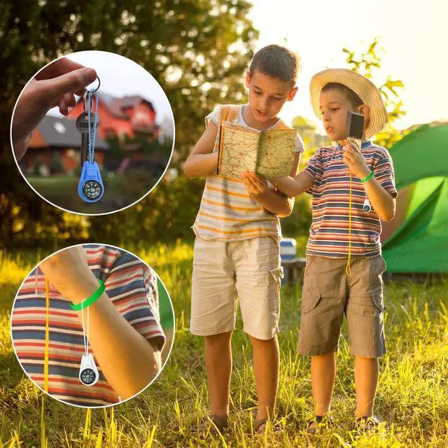 Alt view image 6 of 7 - 12 Pcs Mini Compass for Kids Hiking,Compass Keychain, Multi-Color Outdoor Camping Hiking Pocket for Lanyard Boy Scout Party Favor Toy Set,Survival Kits Watchband Bracelet Necklace Keychain