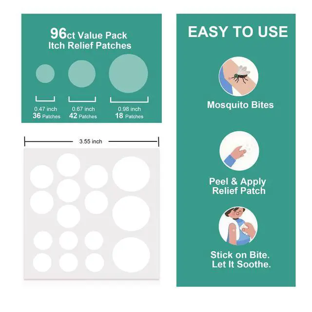 Alt view image 7 of 7 - Bug Bite Relief Patches for Kids & Family 96ct, Mosquito Itch Relief for Summer Camp & Travel, Anti-Itch Cream Alternative, Prevents Scratching & Relieves Itch, Soothing After-Bite Relief