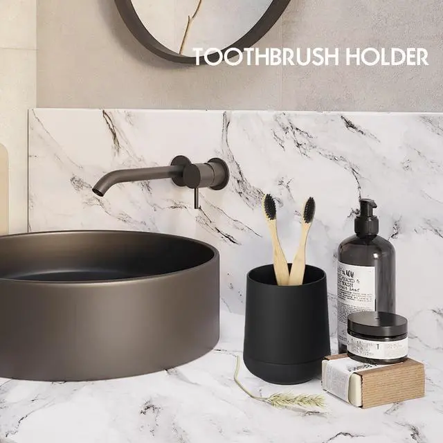 Alt view image 3 of 6 - Matte Black Silicone Boot Toothbrush Holders, Modern Tooth Brushing and Toothpaste Holder Tumbler Cup for Bathroom Organizer (Black)