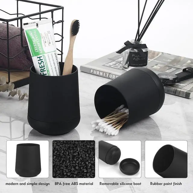 Alt view image 4 of 6 - Matte Black Silicone Boot Toothbrush Holders, Modern Tooth Brushing and Toothpaste Holder Tumbler Cup for Bathroom Organizer (Black)