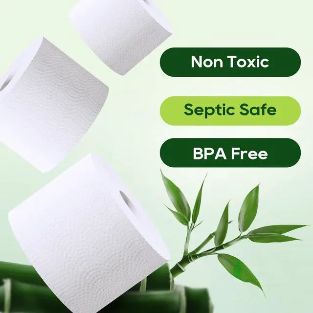 Alt view image 2 of 7 - Bamboo Toilet Paper, Septic Safe Toilet Tissue, 9 Mega Rolls, 600 Sheets Per Roll, Tree Free, Non Toxic, 2 Ply, Soft and Absorbent, Eco Friendly Dye-Free Paper