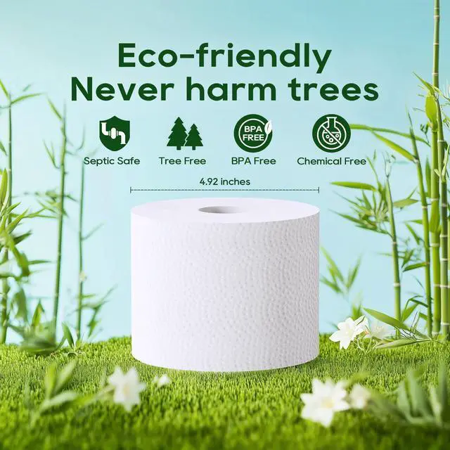 Alt view image 3 of 7 - Bamboo Toilet Paper, Septic Safe Toilet Tissue, 9 Mega Rolls, 600 Sheets Per Roll, Tree Free, Non Toxic, 2 Ply, Soft and Absorbent, Eco Friendly Dye-Free Paper