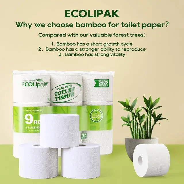 Alt view image 7 of 7 - Bamboo Toilet Paper, Septic Safe Toilet Tissue, 9 Mega Rolls, 600 Sheets Per Roll, Tree Free, Non Toxic, 2 Ply, Soft and Absorbent, Eco Friendly Dye-Free Paper