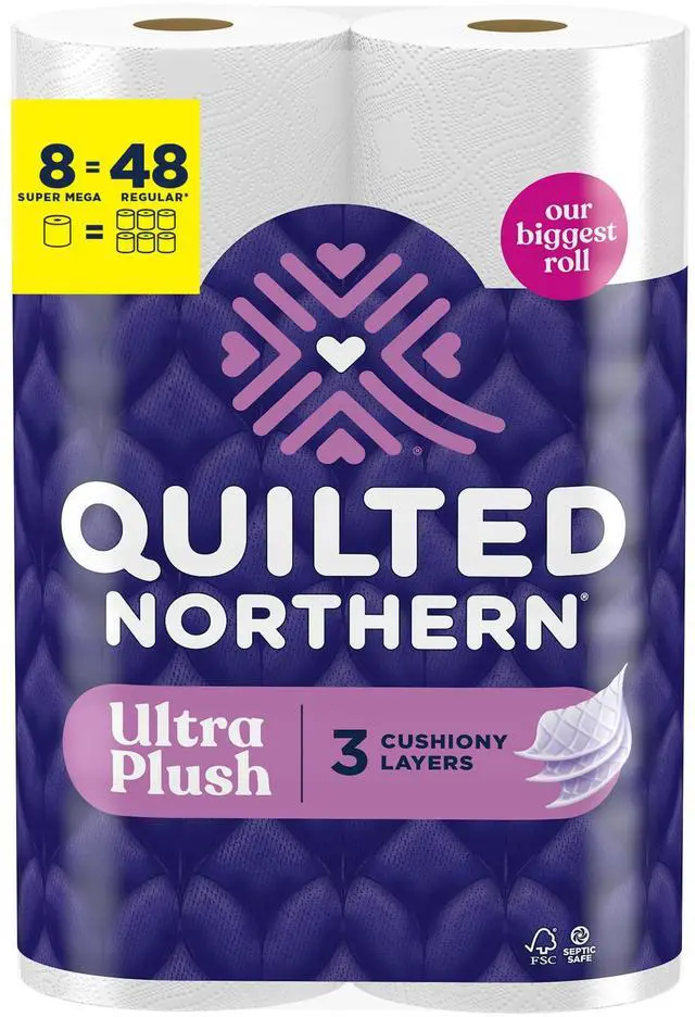 Main image of Ultra Plush Toilet Paper, 8 Super Mega Rolls = 48 Regular Rolls, 3X Thicker*, 3 Ply Soft Toilet Tissue
