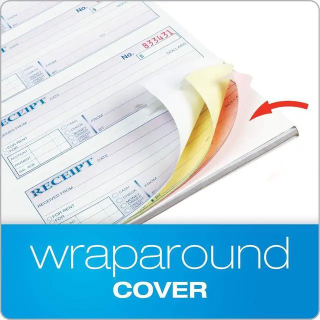 Alt view image 5 of 7 - Adams Money and Rent Receipt Book, 3-Part, Carbonless, White/Canary/Pink, 7-5/8" x 10-7/8", Bound Wraparound Cover, 100 Sets per Book, 4 Receipts per Page (TC1182)