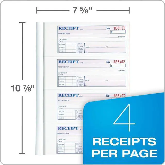 Alt view image 7 of 7 - Adams Money and Rent Receipt Book, 3-Part, Carbonless, White/Canary/Pink, 7-5/8" x 10-7/8", Bound Wraparound Cover, 100 Sets per Book, 4 Receipts per Page (TC1182)