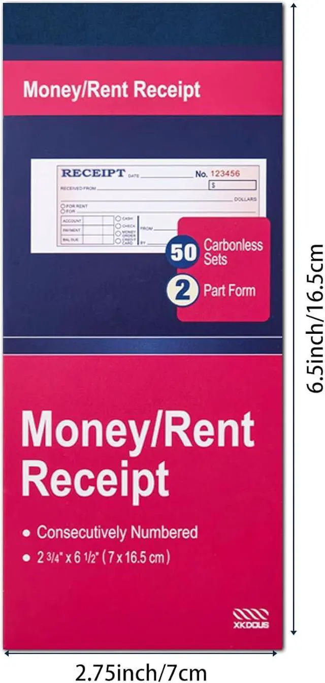 Alt view image 2 of 7 - XKDOUS 2 Pack Money and Rent Receipt Book, 2-Part Carbonless, 2-3/4" x 6-1/2" Receipt Book for Small Business, 50 Sets per Book