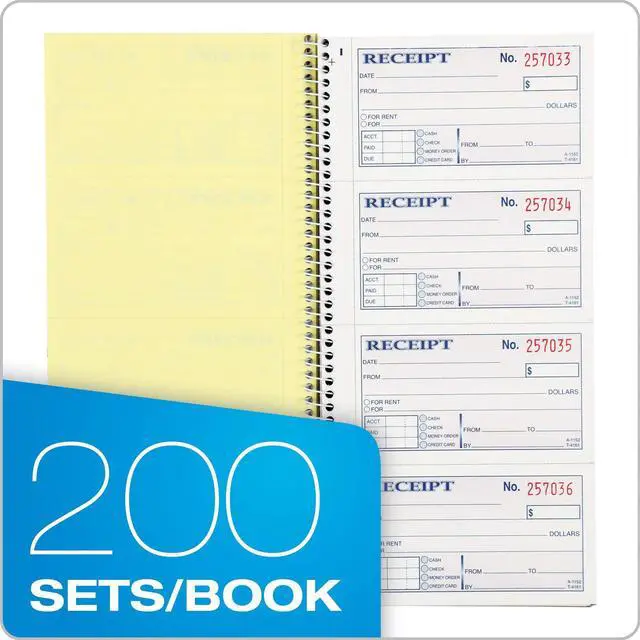 Alt view image 2 of 7 - Adams Money and Rent Receipt Book, 2-Part Carbonless, 5-1/4" x 11", Spiral Bound, 200 Sets per Book, 4 Receipts per Page (SC1152)