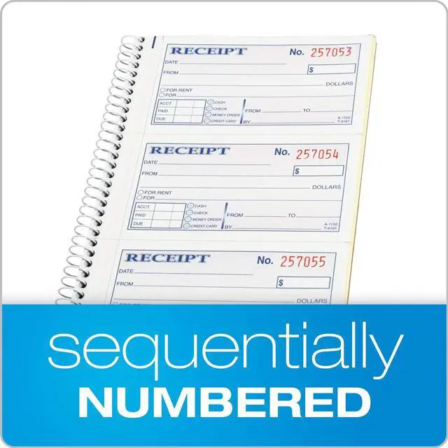 Alt view image 5 of 7 - Adams Money and Rent Receipt Book, 2-Part Carbonless, 5-1/4" x 11", Spiral Bound, 200 Sets per Book, 4 Receipts per Page (SC1152)