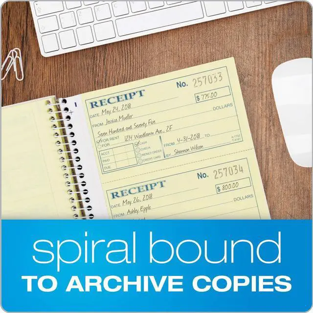 Alt view image 4 of 7 - Adams Money and Rent Receipt Book, 2-Part Carbonless, 5-1/4" x 11", Spiral Bound, 200 Sets per Book, 4 Receipts per Page (SC1152)