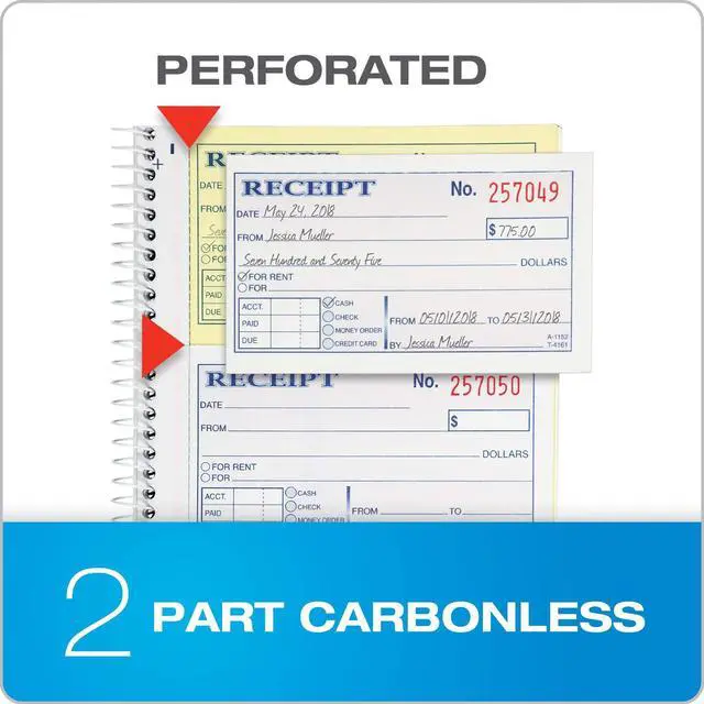 Alt view image 3 of 7 - Adams Money and Rent Receipt Book, 2-Part Carbonless, 5-1/4" x 11", Spiral Bound, 200 Sets per Book, 4 Receipts per Page (SC1152)