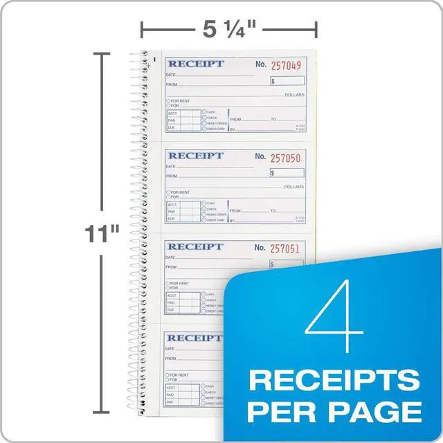 Alt view image 6 of 7 - Adams Money and Rent Receipt Book, 2-Part Carbonless, 5-1/4" x 11", Spiral Bound, 200 Sets per Book, 4 Receipts per Page (SC1152)