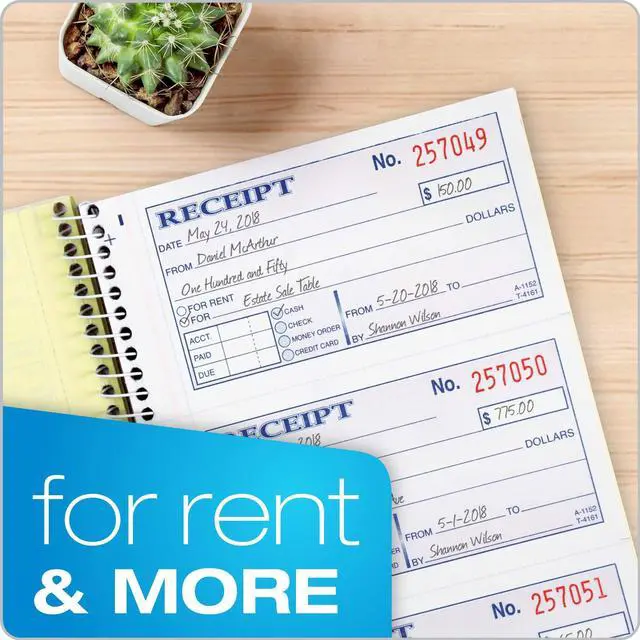 Alt view image 7 of 7 - Adams Money and Rent Receipt Book, 2-Part Carbonless, 5-1/4" x 11", Spiral Bound, 200 Sets per Book, 4 Receipts per Page (SC1152)