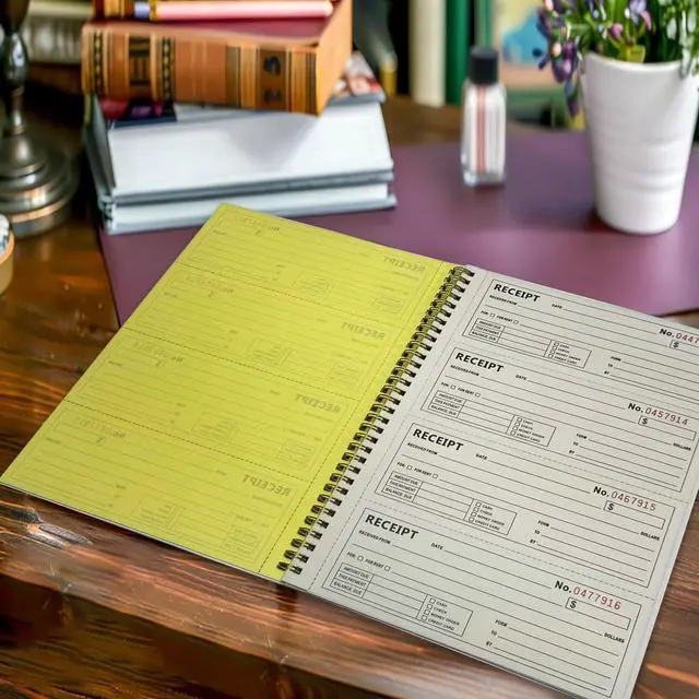 Alt view image 2 of 7 - Money and Rent Receipt Books - Receipt Book with 2 Part Carbonless Copies, 7-5/8" x 11", Wraparound Cover, Spiral Bound 200 Sets per Book, 4 Receipts per Page (1 Pack