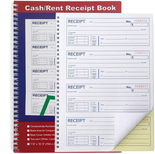 Main image of Money and Rent Receipt Book 2-Part Carbonless 7-5/8" x 11" Spiral Bound 200 Sets per Book 4 Receipts per Page(1pack)