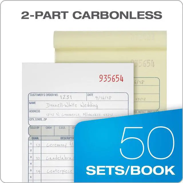 Alt view image 2 of 6 - Adams Sales Order Book, 2-Part, Carbonless, White/Canary, 4-3/16 x 7-3/16 Inches, 50 Sets per Book (DC4705)
