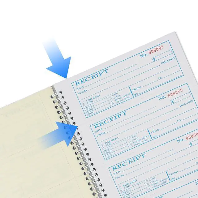 Alt view image 3 of 5 - Receipt Book with Carbon Copies,Money and Rent Receipt Book,2-Part Carbonless,5.31" x 11.22",Spiral Bound,200 Sets per Book,4 Receipts per Page.