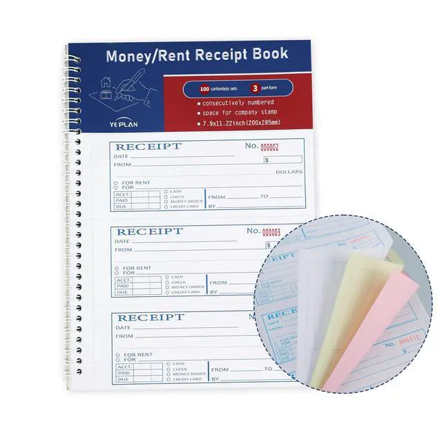 Alt view image 5 of 5 - Money Rent Receipt Book,7.9x11.22 Inches 3 Part Carbonless,Receipt Book with Carbon Copies,Cash Receipt Book,100 Sets per Book