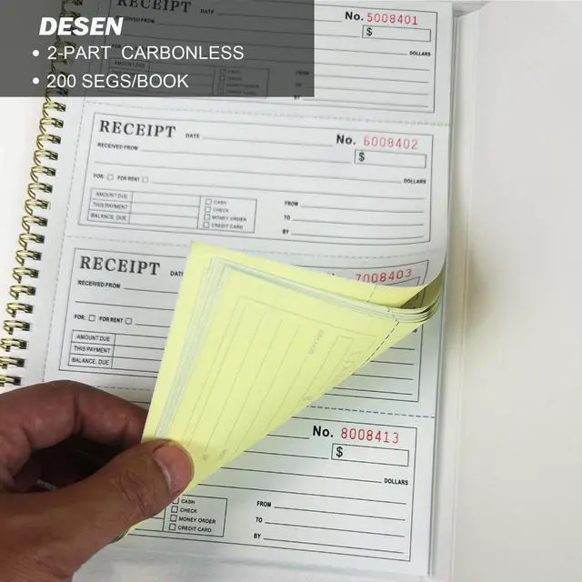 Alt view image 3 of 5 - DESEN Money and Rent Receipt Book, 2-Part Carbonless, 7-5/8" x 11" Spiral Bound, 200 Sets, 4 Receipts Per Page, Wraparound Cover