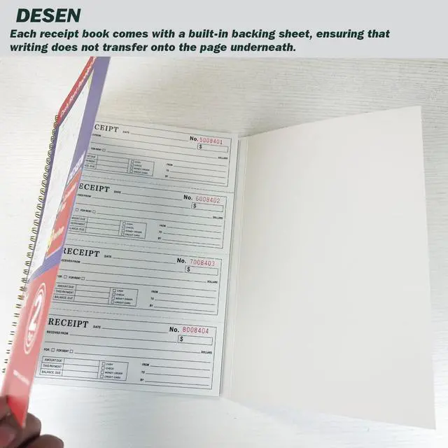 Alt view image 5 of 5 - DESEN Money and Rent Receipt Book, 2-Part Carbonless, 7-5/8" x 11" Spiral Bound, 200 Sets, 4 Receipts Per Page, Wraparound Cover