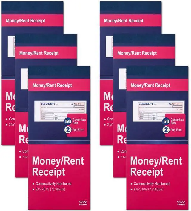 Main image of XKDOUS 6 Pack Receipt Book with 2 Part Carbonless Copies, 2-3/4" x 6-1/2" Small Business Receipt Book, 50 Sets per Book for Rent, Sales, Money and Cash Tracking