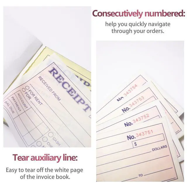 Alt view image 5 of 7 - XKDOUS 6 Pack Receipt Book with 2 Part Carbonless Copies, 2-3/4" x 6-1/2" Small Business Receipt Book, 50 Sets per Book for Rent, Sales, Money and Cash Tracking