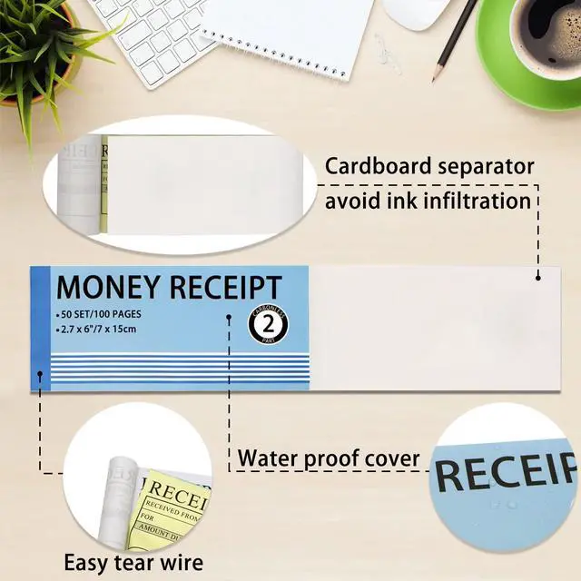 Alt view image 3 of 5 - 5PCS Money and Rent Receipt Book, 2-Part,Carbonless Copy Receipt Book